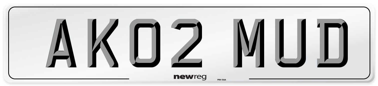 AK02 MUD Number Plate from New Reg